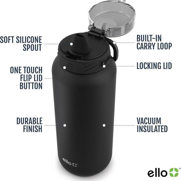 Used - Ello Cooper Vacuum Insulated Stainless Steel Water Bottle Black 22 oz - Picture 1 of 3